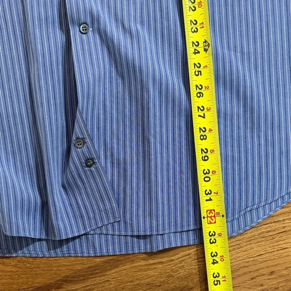 Ermenegildo Zegna Mens Blue White Striped Cotton Dress Shirt 16.5 42 Spain - Picture 10 of 14